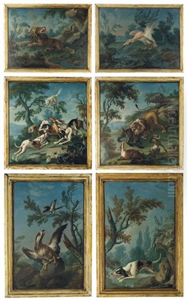 Jean De La Fontaine's Fables: The Lion And The Gnat; The Cat And The Fox; The Eagle And The Magpie; The Dog Who Dropped Substance For Shadow; The Heron; And The Lion by Jean-Baptiste Oudry