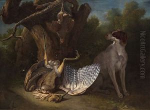 Chien Montant La Garde Aupres D'un Butor Et D'une Perdrix