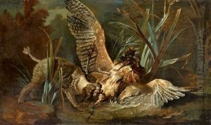 A Fight Between A Hunting Dog And A Bird by Jean-Baptiste Oudry