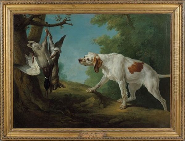 Chienne Blanche A L'arret Devant Un Lapin Et Un Colvert - view 1