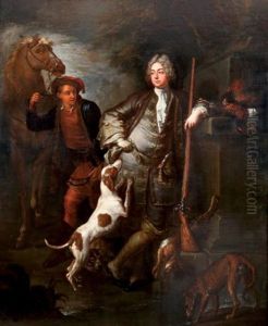 Portrait De Monsieur Tarbocher De Beaumont En Chasseur Avec Ses Chiens, Un Palefrenier Tenant Son Cheval Par La Bride Portrait De Monsieur Tarbocher De Beaumont En Chasseur Avec Ses Chiens, Un Palefrenier Tenant Son Cheval Par La Bride