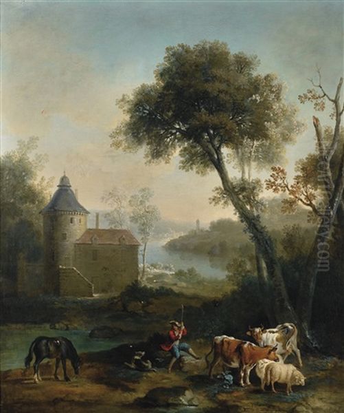 Pastorale Avec Un Chateau A L'arriere Plan - view 1