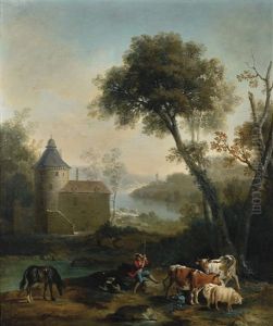 Pastorale Avec Un Chateau A L'arriere Plan by Jean-Baptiste Oudry