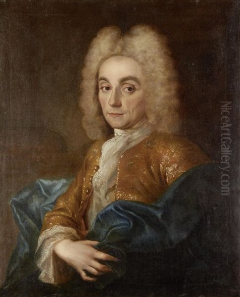 Portrait Of A Gentleman, Said To Be Charles Francois, Duc De La Valliere (1670-1739), Half-length, In A Gold Brocade Coat And A Blue Silk Wrap - view 1