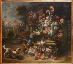 Still Life Of A King Charles Spaniel And A Parrot