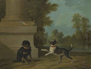 Dogs Playing With Birds In A Park by Jean-Baptiste Oudry