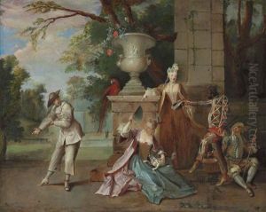 Commedia Dell'arte Figures In A Garden by Jean-Baptiste Oudry