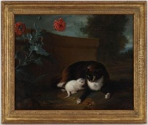 Chatte Et Chaton, Et Chien Et Perroquet (pair) (collab. W/studio) by Jean-Baptiste Oudry