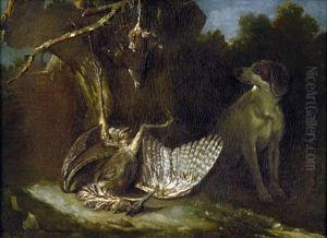 Jagdstilleben Mit Erlegter Trappe Und Jagdhund by Jean-Baptiste Oudry