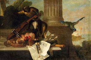 Nature-morte Aux Instruments De Musique Et Au Singe (collab. W/studio) by Jean-Baptiste Oudry