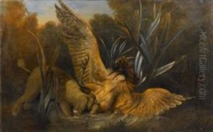Chien Barbet Attaquant Un Butor by Jean-Baptiste Oudry