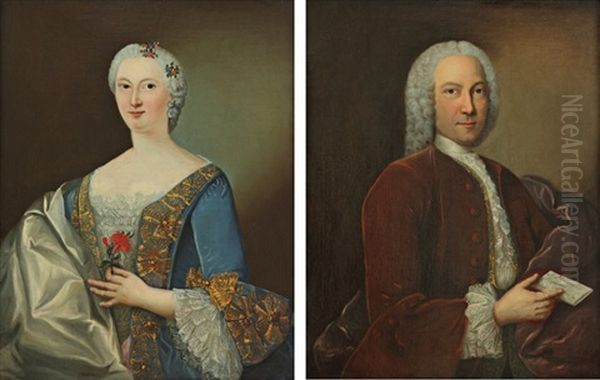Portrait De Femme Tenant Un Oeillet (+ Portrait D'homme Tenant Une Lettre; Pair) - view 1