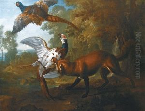 Renard Se Saisissant D'un Faisan Dans Un Paysage De Riviere by Jean-Baptiste Oudry
