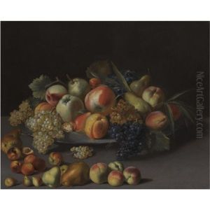 A Still Life With Apples, Peaches, Pears, Grapes And Walnuts On A Plate Over A Table With Other Fruits by Jean-Baptiste Oudry