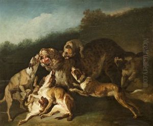 Hundar Anfallande En Leopard by Jean-Baptiste Oudry