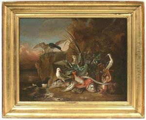 Stilleben Mit Fischen Und Meeresvogeln by Jean-Baptiste Oudry