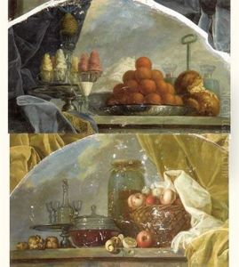 Natures Mortes Aux Verres Et Corbeille De Fruit Sur Un Entablement (pair) by Jean-Baptiste Oudry