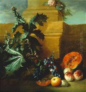 Stilleben Mit Fruchten Und Einer Bluhenden Distel