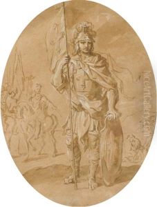 Saint Maurice Tenant Un Drapeau, Des Cavaliers Au Fond