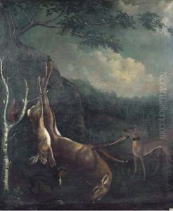 A Dead Hare And Deer In A Landscape With Two Dogs by Jean-Baptiste Oudry