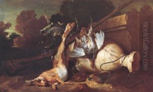 Nature Morte Au Vase Et Au Lievre Dans Un Paysage by Jean-Baptiste Oudry