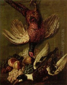 Still Life Of Fruit With A Hung Pheasant And Duck by Jean-Baptiste Oudry