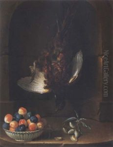 Still Life With A Pheasant And A Chinese Bowl With Plums In A Stone Niche by Jean-Baptiste Oudry