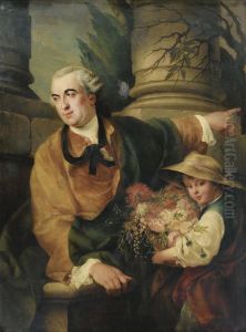 Portrait Of Charles Claude Flahault De La Billarderie, Comte D'angiviller (1730-1810), Three-quarter Length, With A Child Holding A Basket Of Flowers by Louis Gabriel Blanchet