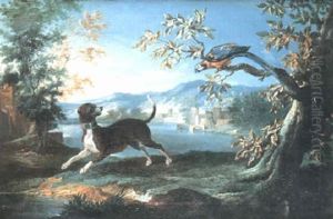 Chien Et Perroquet Dans Un Paysage by Jean-Baptiste Oudry