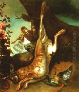 A Still Life Of A Hung Hare And Two Birds In A Landscape A Still Life Of A Hung Hare And Two Birds In A Landscape