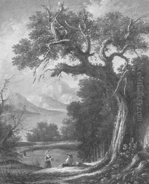Mountainous River Landscape With Two Figures - view 1