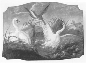 Two Swans Being Attacked By A Hawk by Jean-Baptiste Oudry