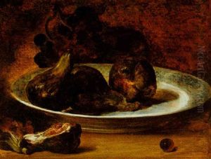 Still Life Of Grapes, And Figs In A Blue And White Porcelain Plate by Jean-Baptiste Oudry