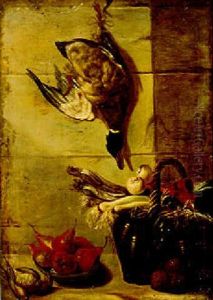 Still Life Of Game, Fruit And Vegetables By A Wall by Jean-Baptiste Oudry