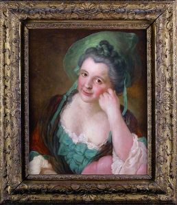 Portrait De Jeune Femme Au Chapeau Vert by Louis Gabriel Blanchet