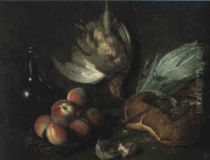 Nature Morte Au Plat De Peches, A La Tourte, Perdreau Et Bouteille by Jean-Baptiste Oudry