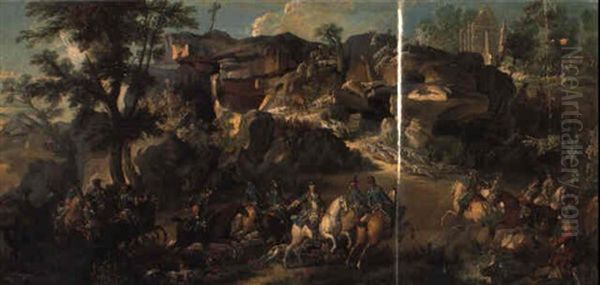 Le Cerf Qui Tient Aux Chiens Sur Les Rochers De Franchard, ... Fontainebleau - view 1