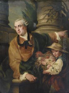 Portrait De Charles Claude Flahault De La Billarderie, ComteD'angiviller, Avec Un Enfant Tenant Un Panier De Fleurs by Louis Gabriel Blanchet