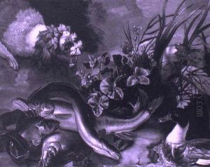Chien Barbet Et Canards Au Bord D'un Etang by Jean-Baptiste Oudry