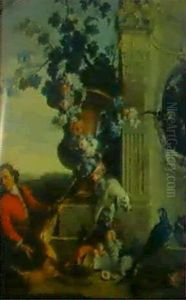 Le Retour De Chasse Avec Un Brocard Mort, Un Chasseur, Un Grand Vase Avec Une Guirlande De Roses... by Jean-Baptiste Oudry