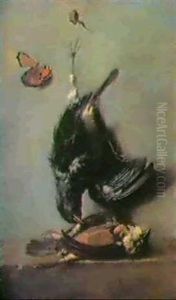 Nature Morte D'oiseaux Au Papillon by Jean-Baptiste Oudry