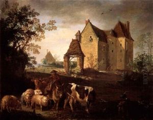 Pastoral Landscape With A Shepherd With Animals And A Castle Beyond Pastoral Landscape With A Shepherd With Animals And A Castle Beyond