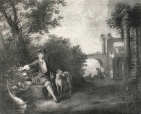 A Sportsman Seated In A Landscape With Implements Of The Chase - view 1
