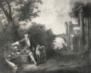 A Sportsman Seated In A Landscape With Implements Of The Chase A Sportsman Seated In A Landscape With Implements Of The Chase