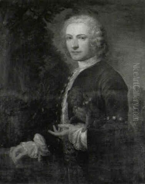 Portrait Of A Gentleman Holding A Small Dog - view 1