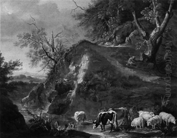 A Pastoral Scene Beside A Mountain Stream - view 1