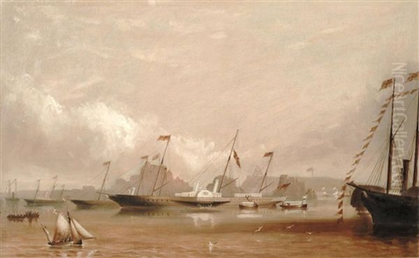 The Royal Yacht Victoria And Albert Disembarking Its Royal Visitors Outside St. Helier Harbour by Philip John Ouless
