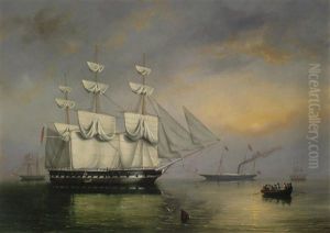 The Royal Yacht Fairy With Queen Victoria On Board, Making Her Way Through Ships Of The Fleet