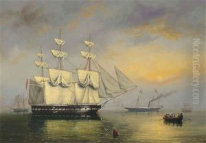 The Royal Yacht Fairy, With Queen Victoria On Board, Threading Her Way Through Ships Of The Fleet Anchored At Spithead