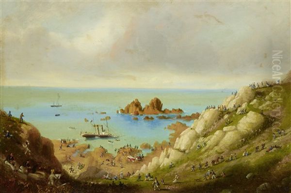 The Wreck Of The Channel Islands Packet Steamer Express In St. Brelade's Bay, Jersey, 20th September 1859 - view 1